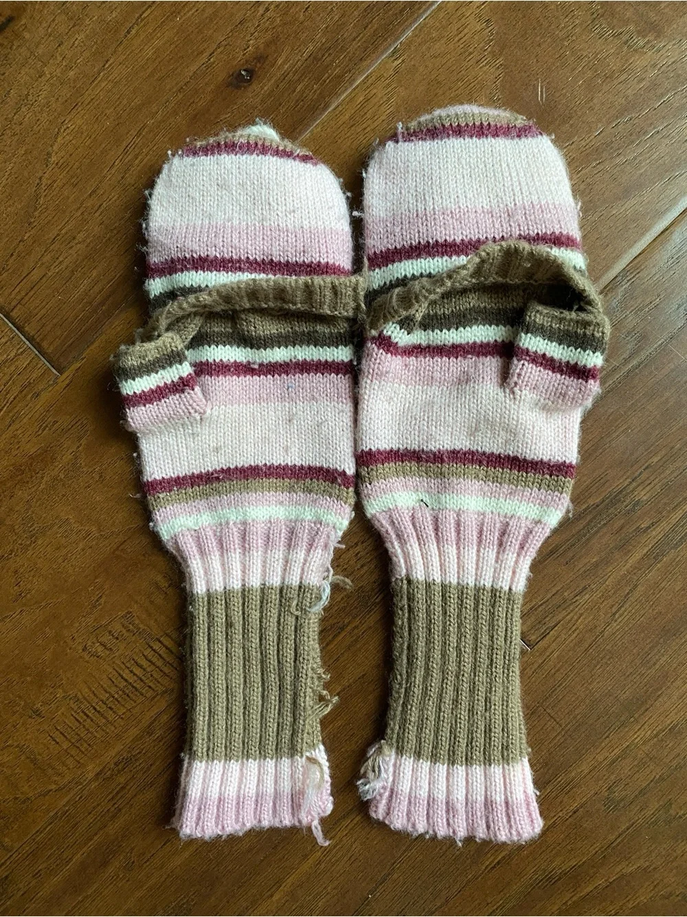 Handmade knitted fingerless gloves with button closure pink brown #knitwear - Picture 2 of 2